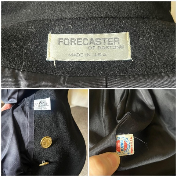 Vintage Forecaster of Boston Black Wool Military Coat USA Size 12 - Picture 7 of 8